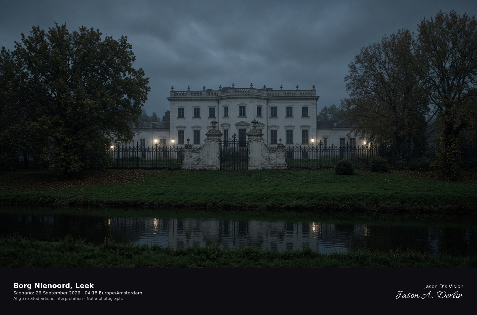 AI-generated artistic interpretation of Borg Nienoord in Leek at night