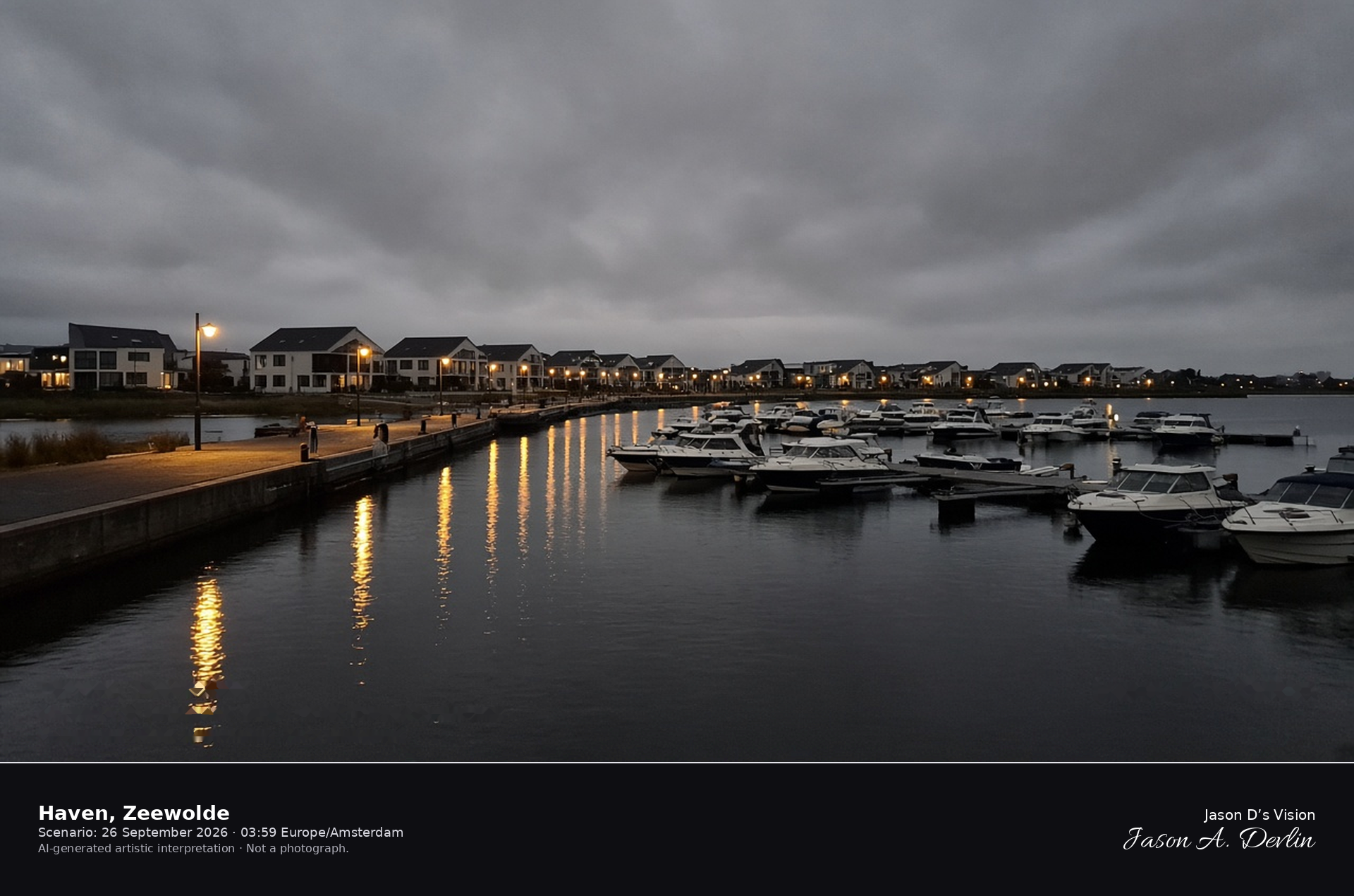 AI-generated artistic interpretation of the harbour at Zeewolde at night